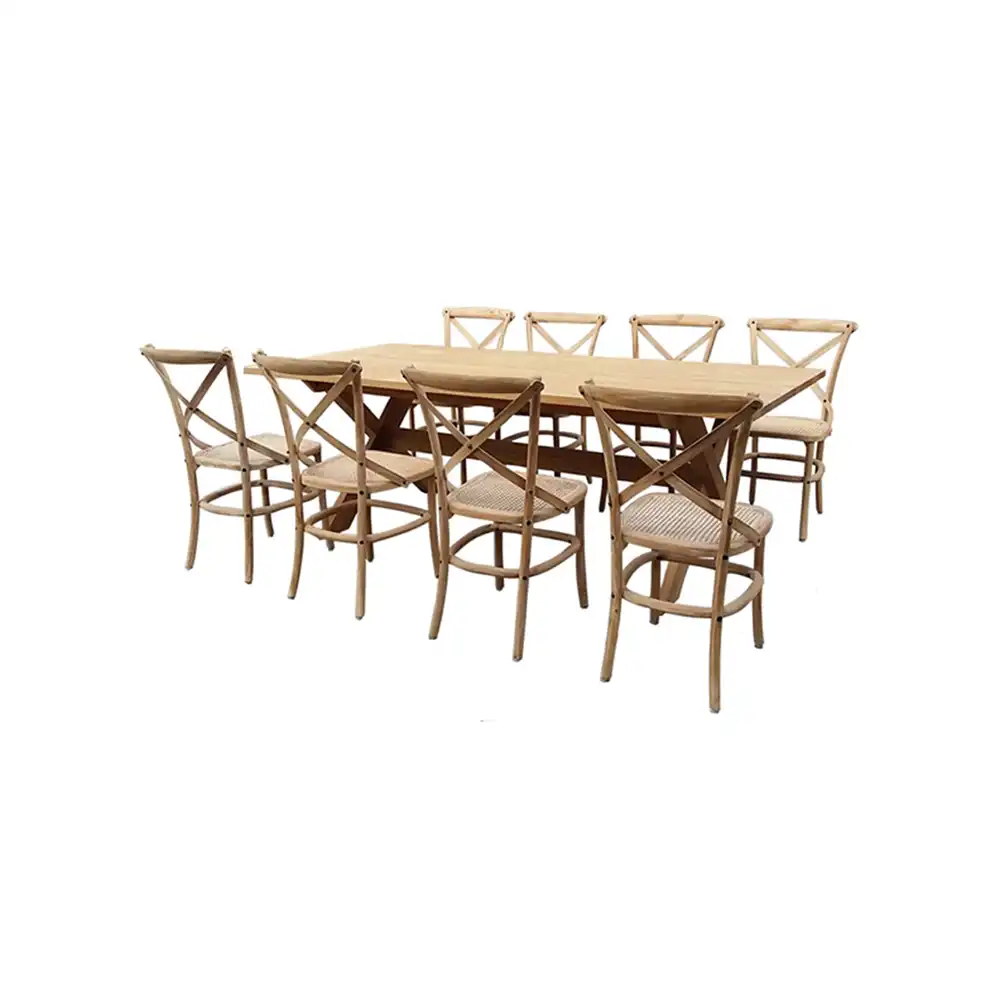 MASSIVE RECLAIMED TEAK + GS-2470-0 MASSIVE RECLAIMED TEAK RECTANGULAR TABLE + RATTAN INDOOR SIDECHAIR