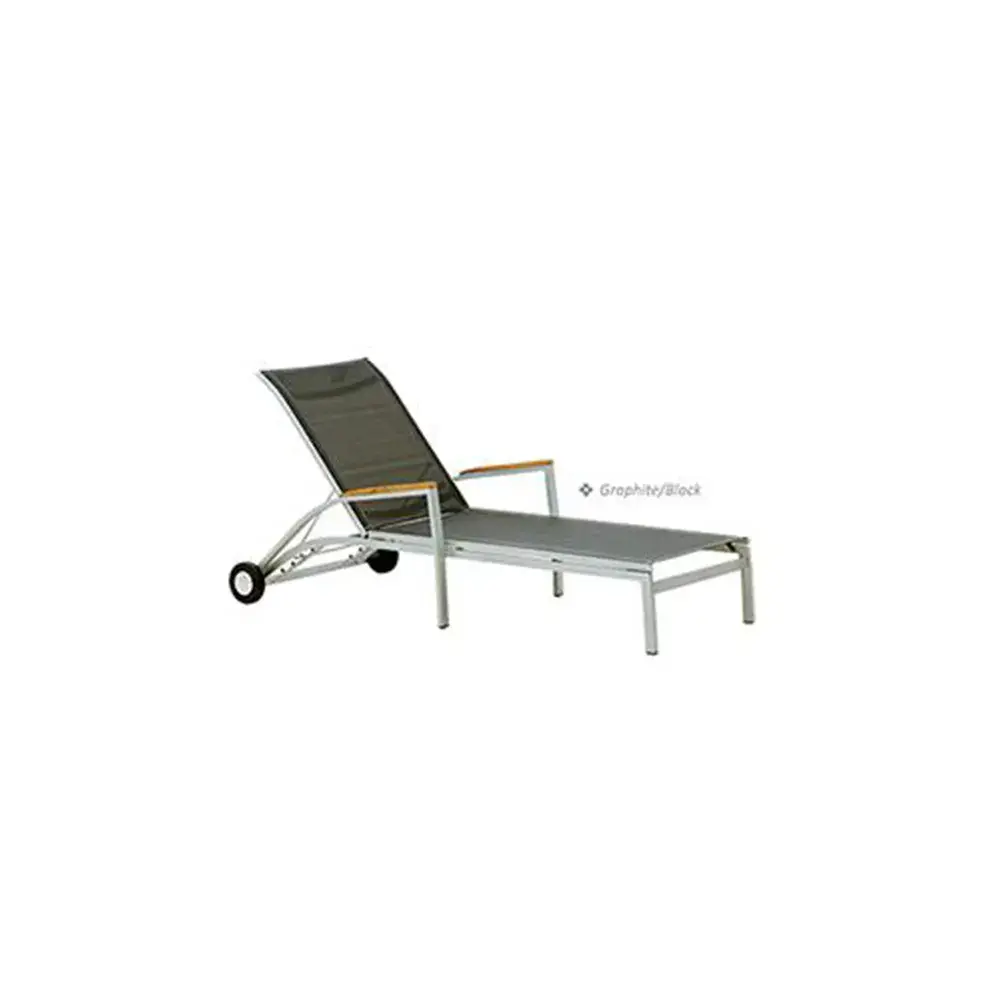 Teak/Aluminium Chaise Lounge with Synthetic Fabric with Wheels
