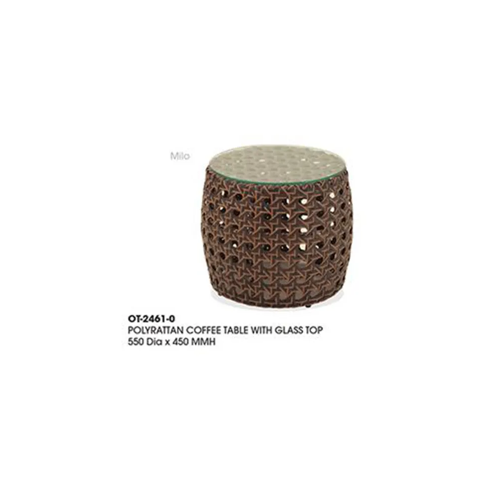 Polyrattan Coffee Table with Glass Top