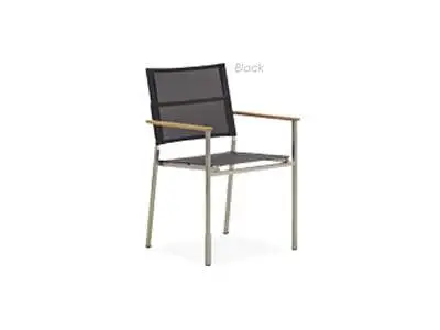 Teak/Stainless Steel Stacking Armchair with Synthetic Fabric