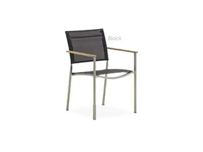 Teak/Stainless Steel Stacking Armchair with Synthetic Fabric
