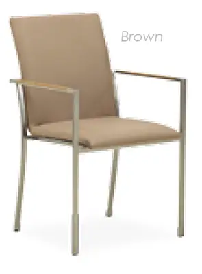 Teak/Stainless Steel Stacking Armchair with Synthetic Leathe