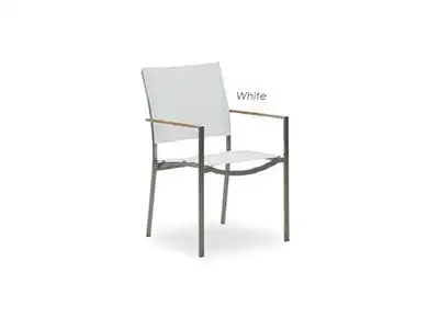 Teak/Stainless Steel Stacking Armchair with Synthetic Fabric