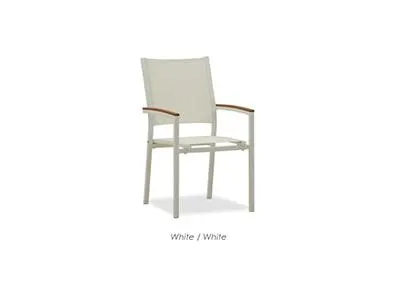 Teak/Aluminium Hiback Stacking Armchair with Synthetic Fabric