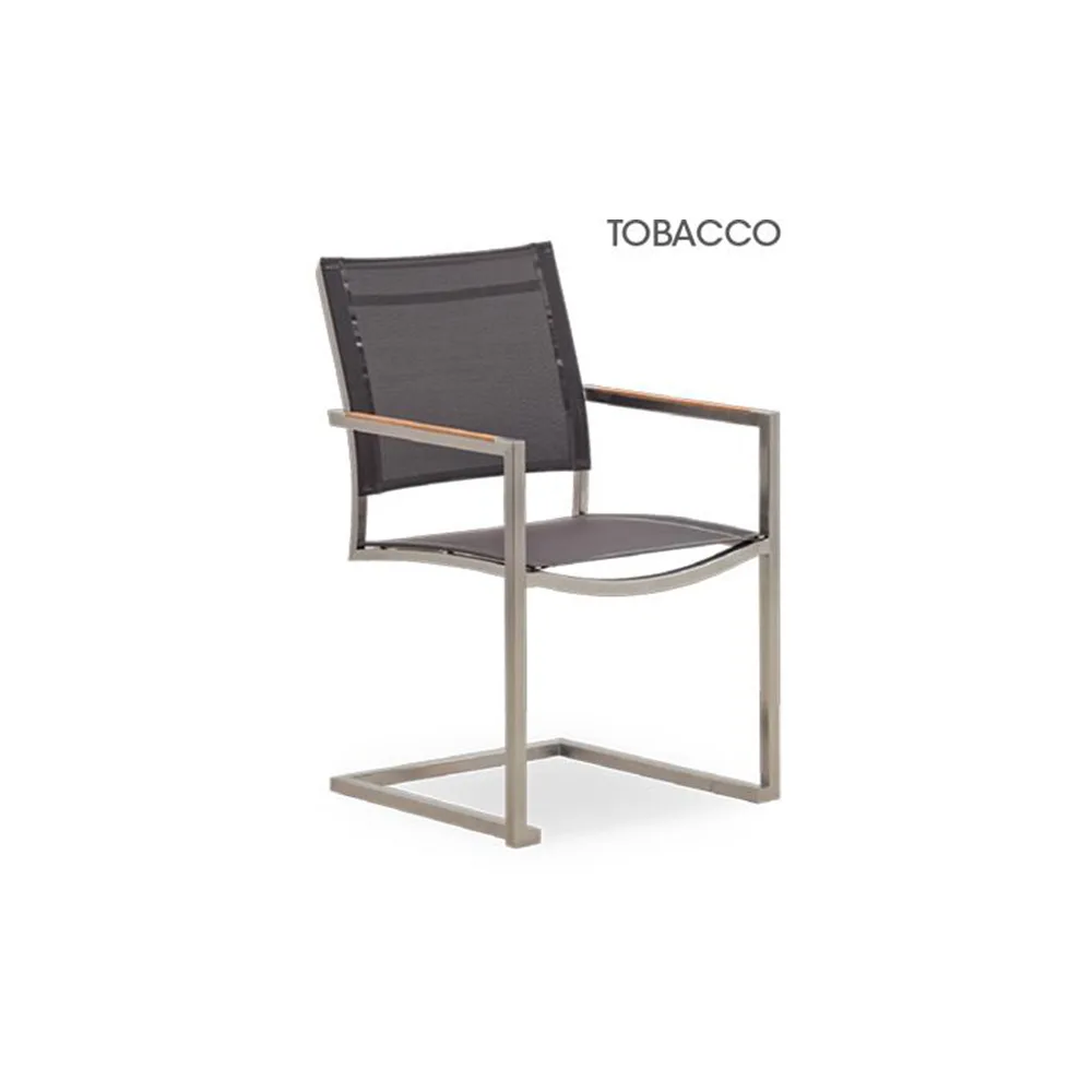 GA-2202-SP / Teak / Stainless steel Spring Armchair with Batyline / เก้าอี้มีท้าวแขนบุผ้า Batyline (โปรเจค/project)