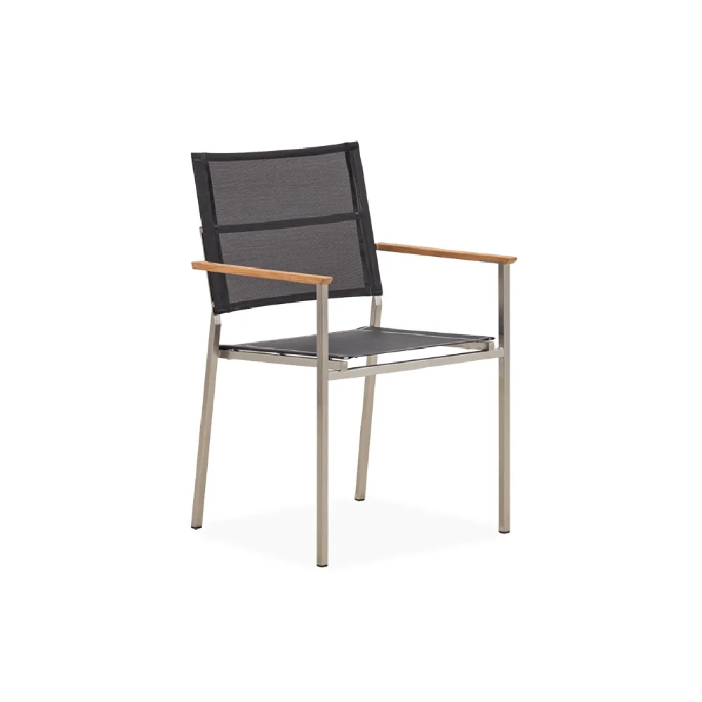 GA-2381-0 / TEAK / STAINLESS STEEL STACKING ARM CHAIR WITH SYNTHETIC FABRIC