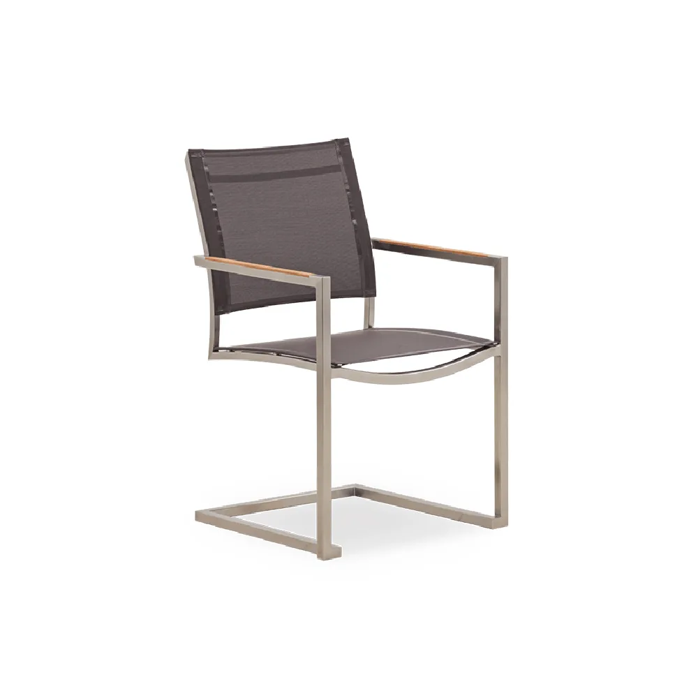 GA-2202-SP / TEAK / STAINLESS STEEL SPING ARMCHAIR WUTH SYNTHETIC FABRIC