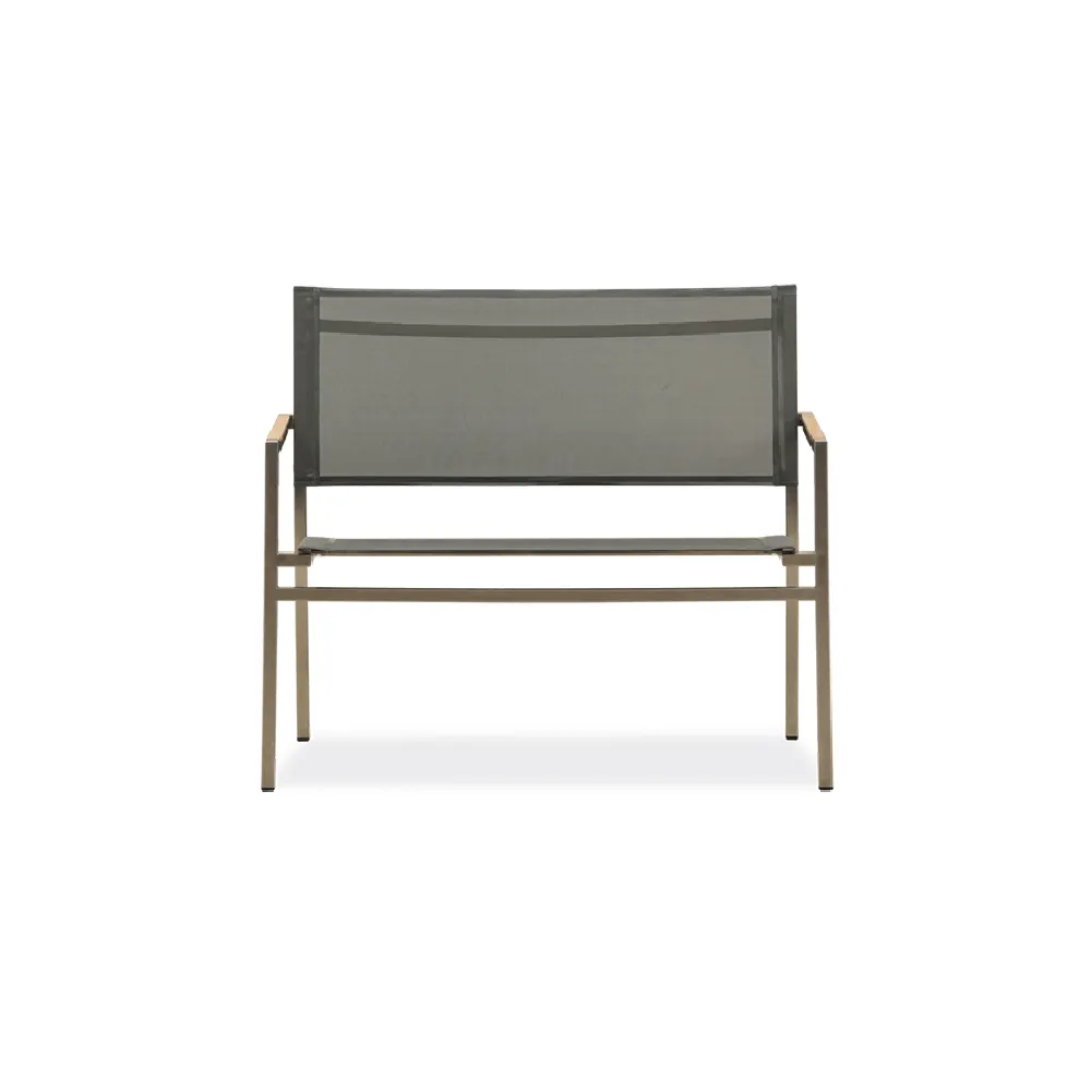 GB-2287-0 / TEAK / STAINLESS STEEL 2 SEATER BENCH WITH SYNTHETIC FABRIC