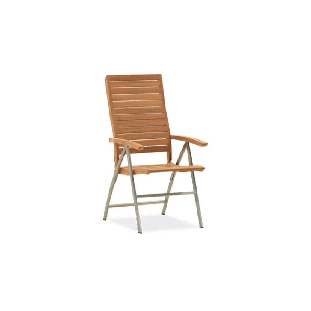 GF-2156-SS / TEAK / STAINLESS 5 POSITON FOLDING CHAIR