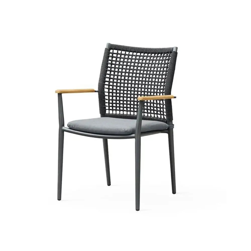 Stapelsessel BAHIA Schnurgeflecht Armlehne Teak Gestell Aluminium Anthrazit