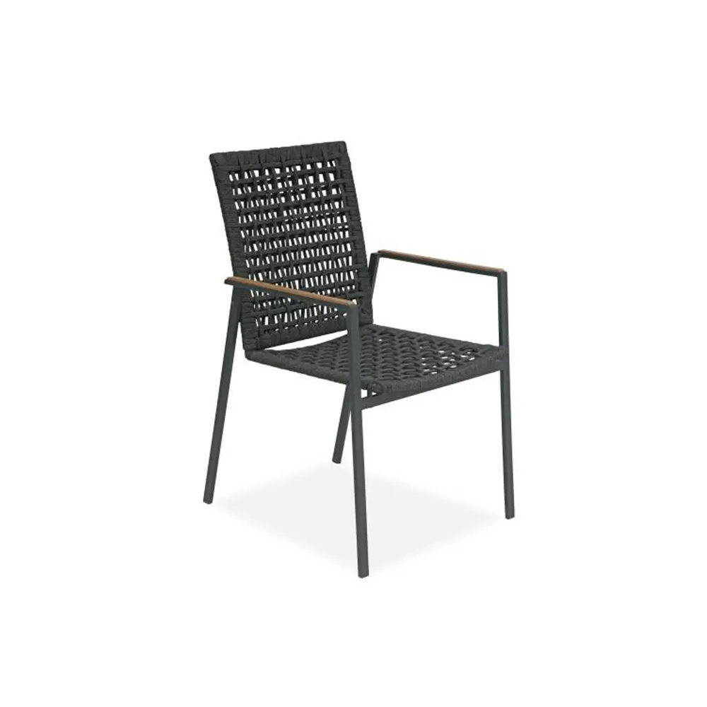Stapelsessel BARBADOS Schnurgeflecht Armlehne Teak Gestell Anthrazit