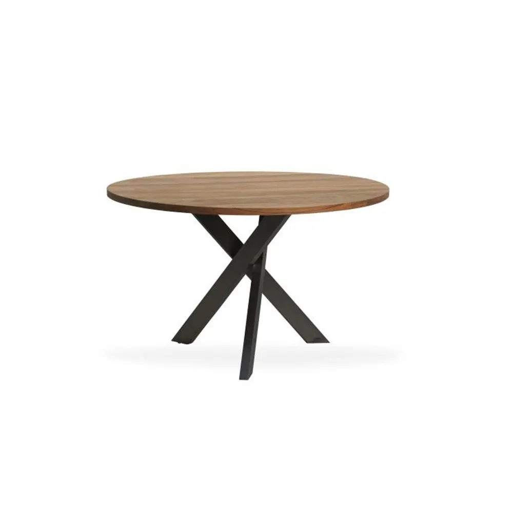 Tisch ANTIGUA 122 rund Gestell Anthrazit Vollmassiv Vintage Teak