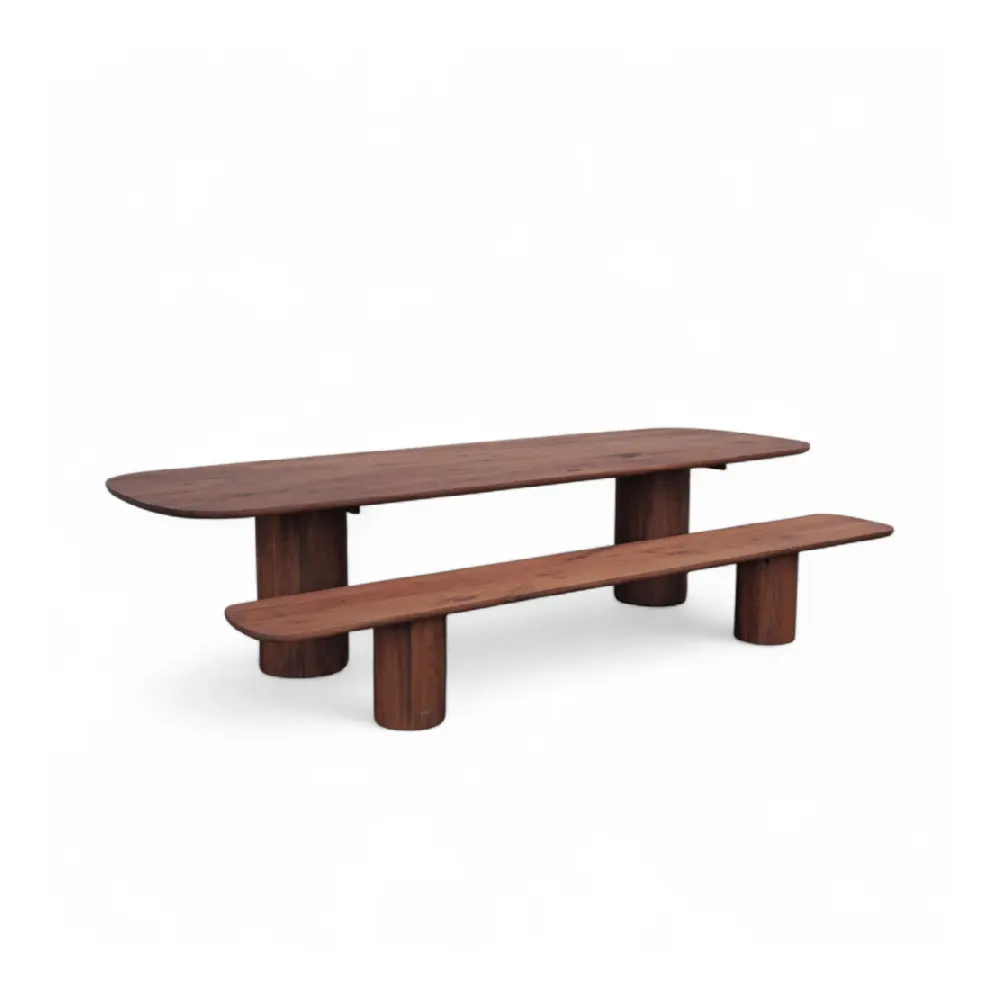 GT-2777-W320110 + GB-2777-W300 / WALNUT RECTANGULAR TABLE AND WALNUT BACKLESS BENCH