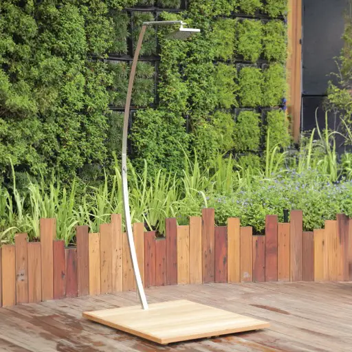 Teak/Stainless Steel Shower Stand | ฝักบัวสแตนเลสพื้นไม้สัก
